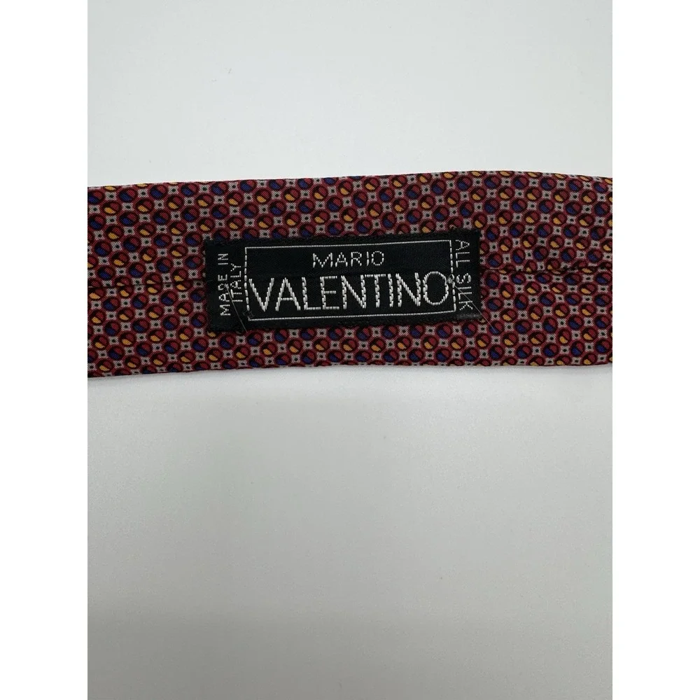 Mario Valentino Silk Tie Red Geometric Pattern Made in Italy Luxury Designer Tie
